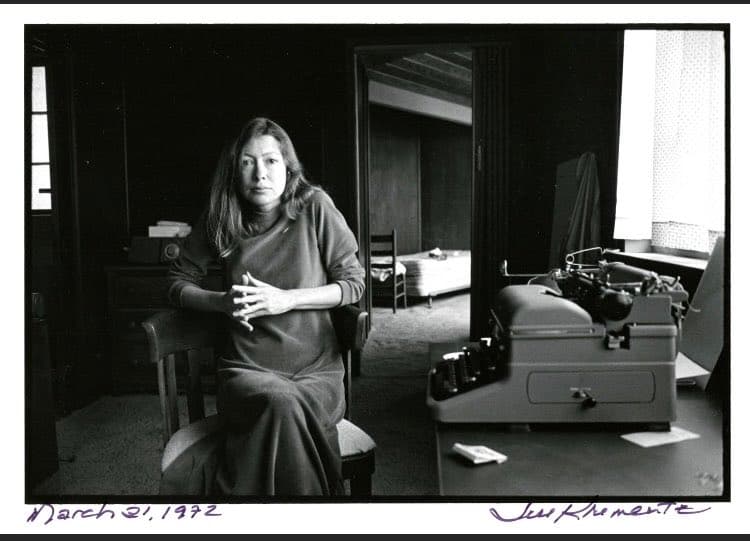 Joan Didion beside her typewriter, photographed by Jill Krementz.